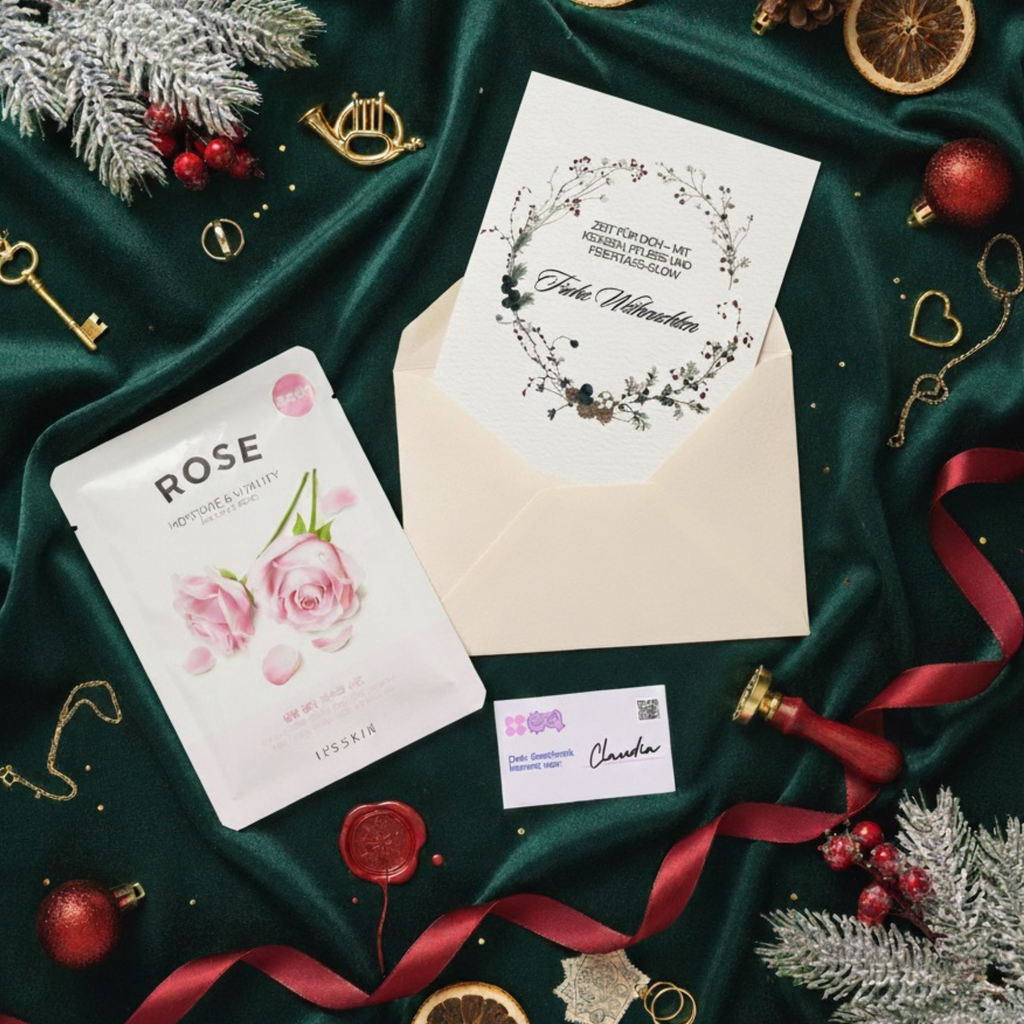 Mini-Geschenkset 'Weihnachts-Glow' - Karte + koreanische Sheet-Maske