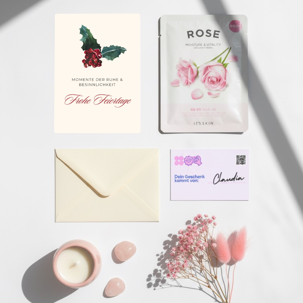 Mini-Geschenkset 'Frohe Feiertage' - Karte + koreanische Sheet-Maske