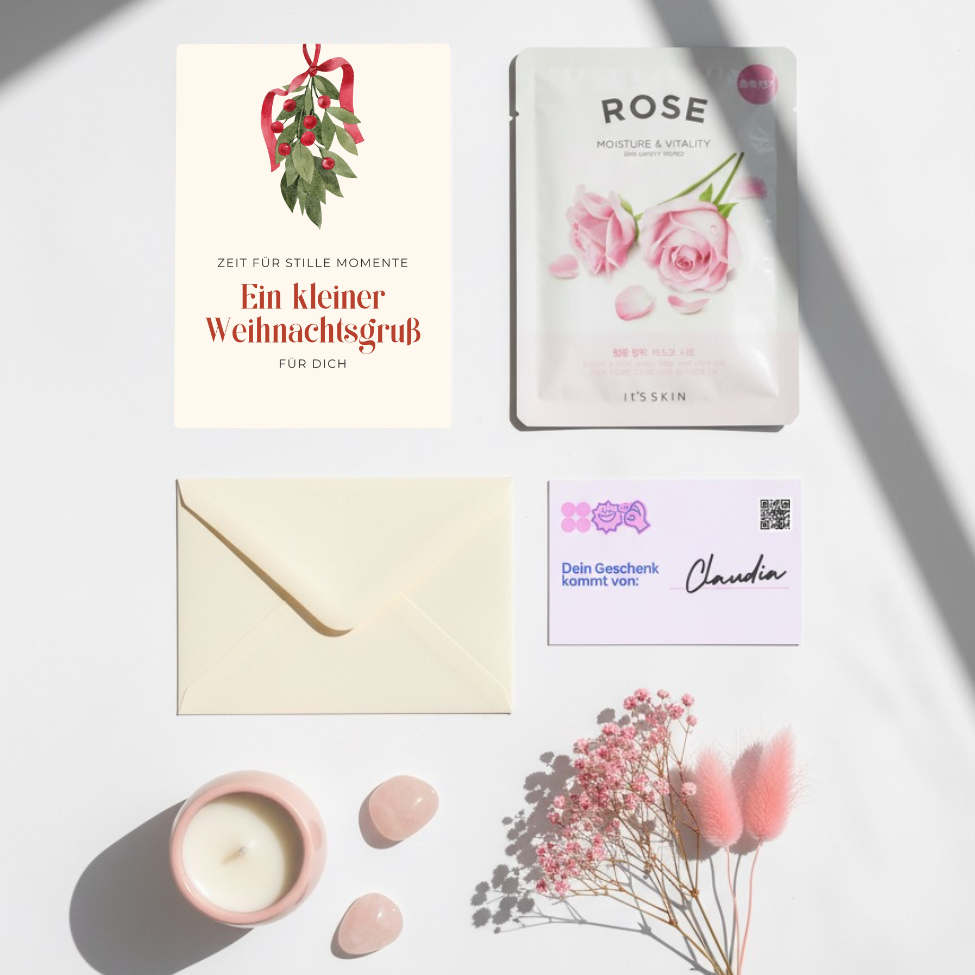 Mini-Geschenkset 'Ein kleiner Weihnachtsgruß' - Karte + koreanische Sheet-Maske
