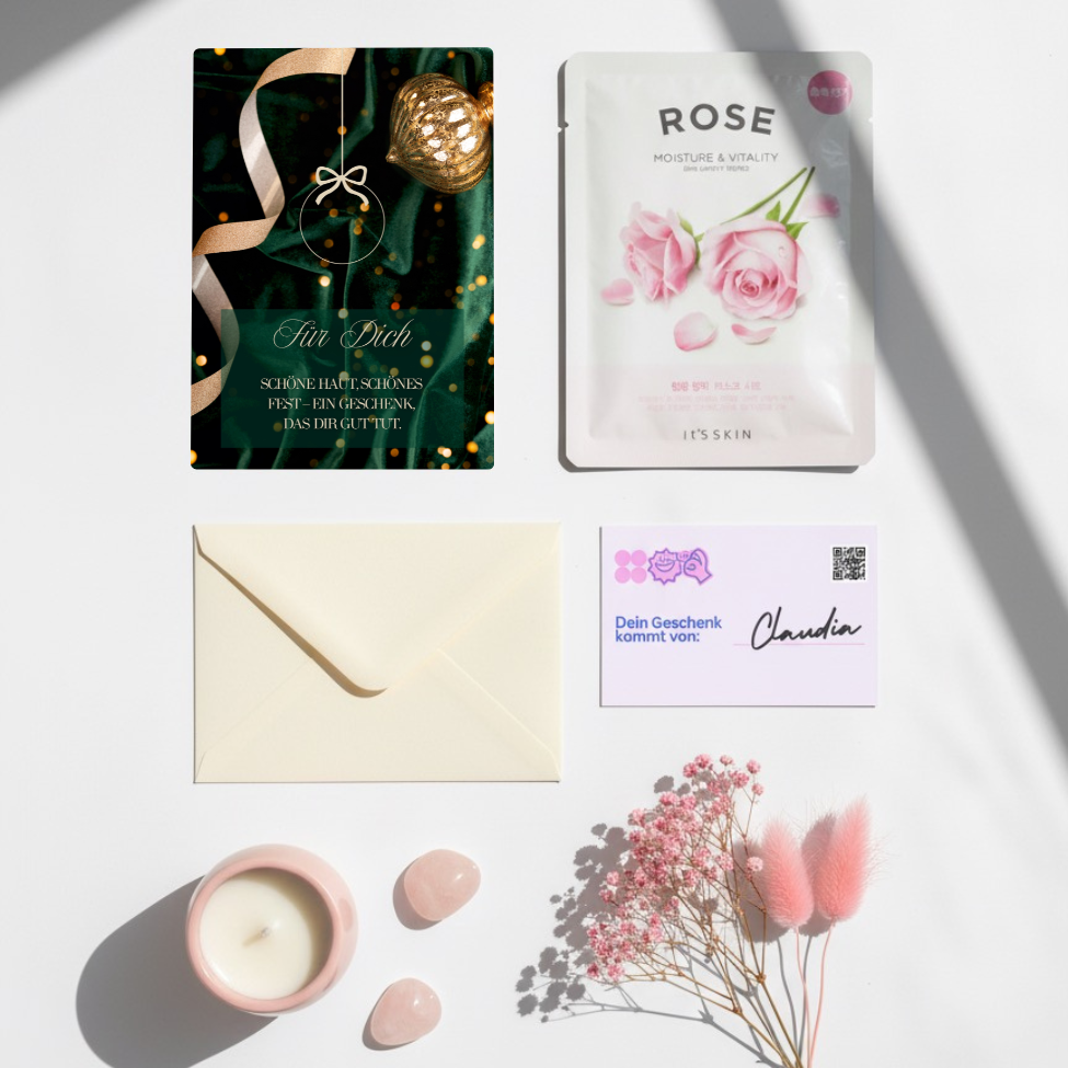 Mini-Geschenkset 'Weihnachten kommt' - Karte + koreanische Sheet-Maske
