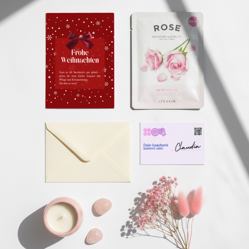 Mini-Geschenkset „Frohe Weihnachten“ - Karte + koreanische Sheet-Maske