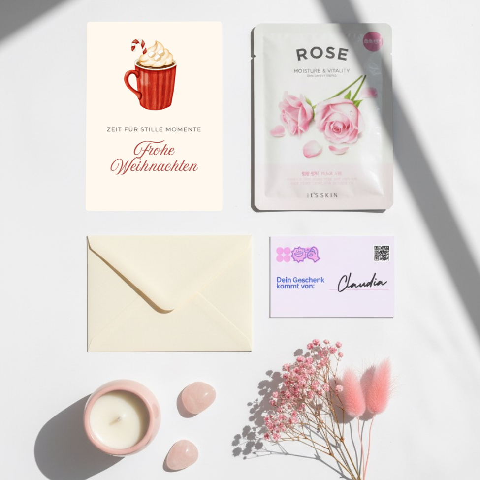 Mini-Geschenkset 'Weihnachtskakao' - Karte + koreanische Sheet-Maske